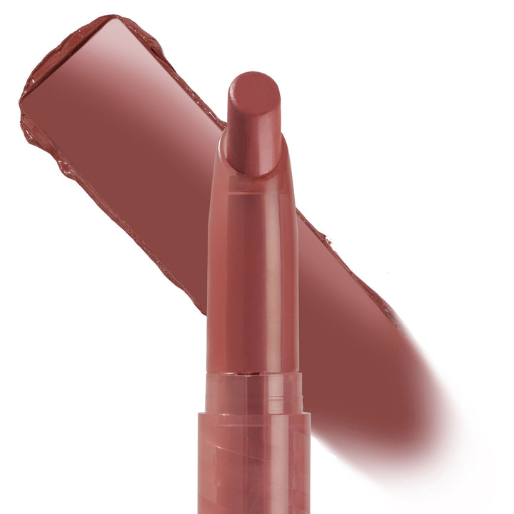 Toasty ColourPop Lippie Stix displays a creamy warm rosy-brown swatch on white, with the twist-up bullet shown close-up for precise application.