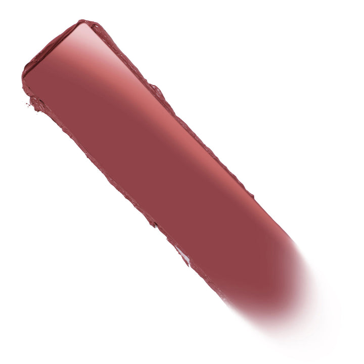 Rosy mauve lipstick swatch glides diagonally on a white background, showing the creamy, semi-matte payoff of ColourPop Lippie Stix in Happy Thoughts.