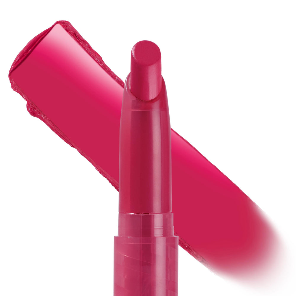 ColourPop Lippie Stix I Heart This stands upright, revealing a vibrant fuchsia bullet with a thick swipe of matching color behind it on a white background, emphasizing the twist-up lipstick format and saturated shade.