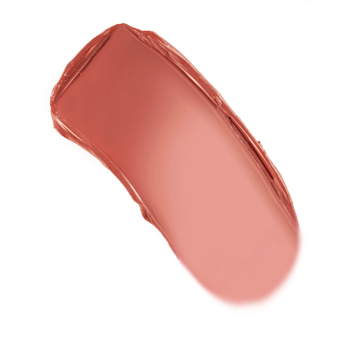 Larchmont Village ColourPop Lip and Cheek Balm swatch creating a curved streak of warm peachy-rose nude with a creamy, satin finish against a clean white background.