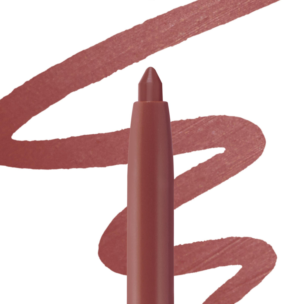 ETA shade showing a creamy rose‑mauve swatch as the ColourPop So Juicy Plumping Lip Liner with Peptides stands upright with its twist‑up tip exposed against a white background, emphasizing smooth payoff and precise, plumping definition.